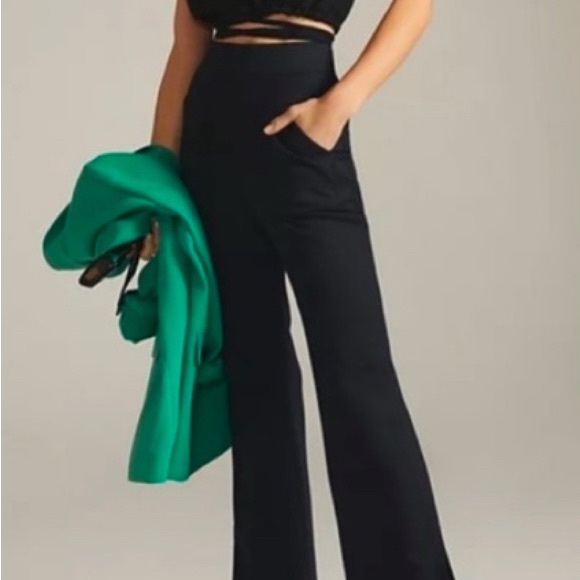 Anthropologie Maeve Womens Pants Black Slit Flared Ponte Stretch Size Large - Picture 2 of 12